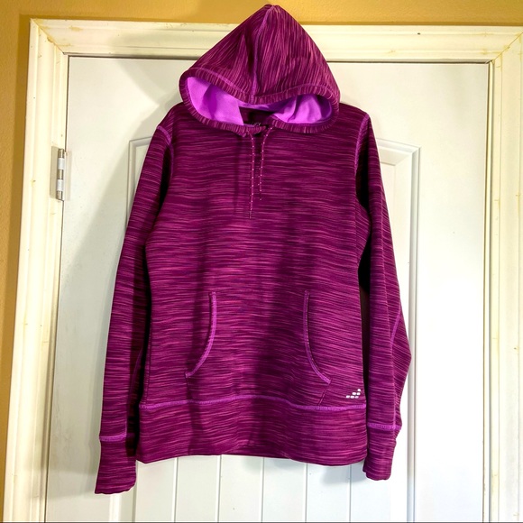 BCG Purple Long Sleeve Athletic Pull-Over Top with Hoodie and Pockets Sz Small - Picture 1 of 3